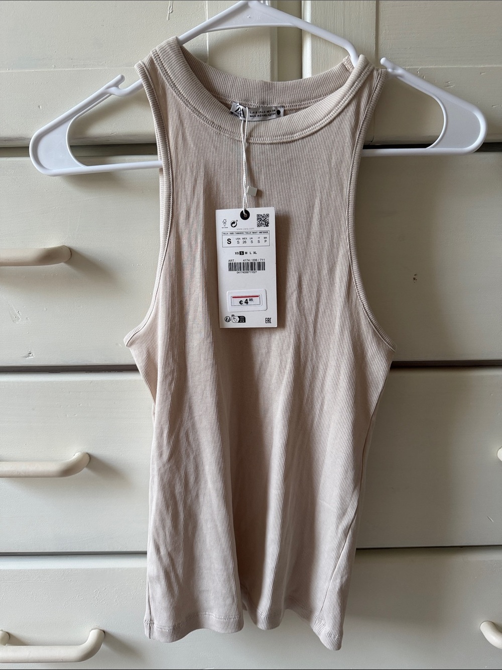 NWT. Zara Ribbed Sleeveless High Neck Tank Top - Cream